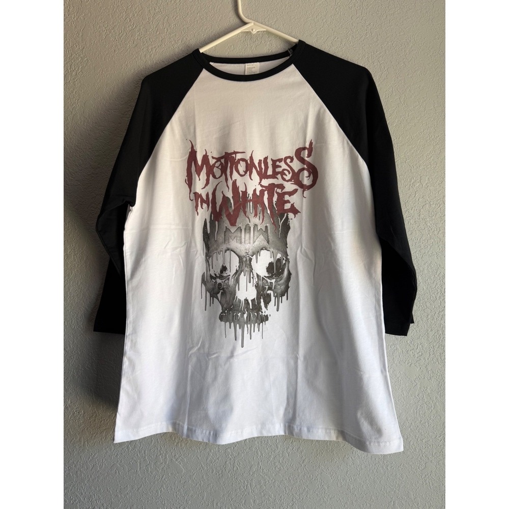 Motionless In White Band Tee Skull Graphic Raglan Baseball Shirt Black White S